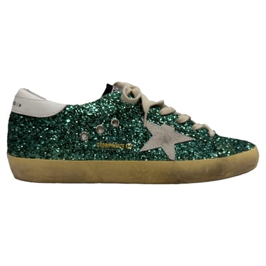 Golden Goose Superstar Abgenutzte Wildleder-gefütterte Sneaker in Grün Glitter