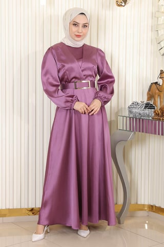 Mit Gürtel Satin Abendkleid Altrosa
