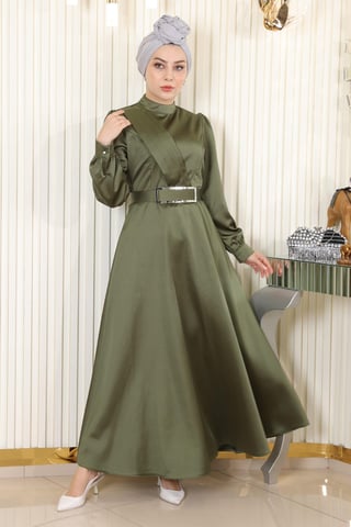 Drapiert Satin Abendkleid Khaki