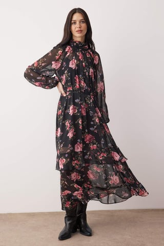 Schwarzes, langes Maxi-Abend-/Tageskleid von Black
