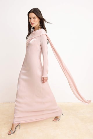 Rosa, flaches, langes, schickes/abendliches A-Linien-Kleid für Damen