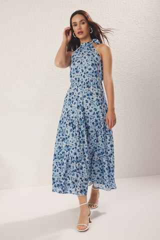 Damen-Maxikleid in Marineblau mit Paisley-Muster, ärmellos, lässig/alltagstauglich
