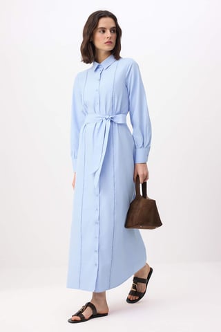 Marineblaues, flaches Maxikleid in A-Linie mit Hijab-Schnitt für Damen