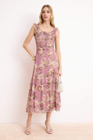 Ärmelloses, geblümtes Midikleid für Damen, lässig/alltagstauglich, A-Linie