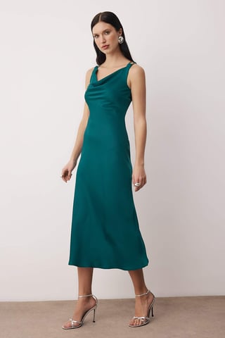 Grünes, gerades, ärmelloses, schickes/abendliches Midikleid für Damen