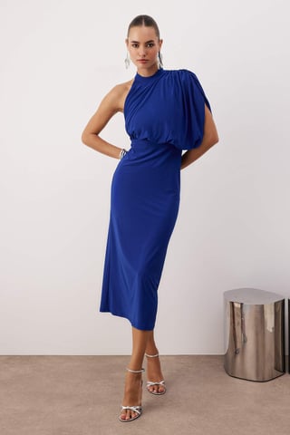 Damen-Maxikleid in Marineblau, gerader Schnitt, ärmellos, A-Linie, für festliche Anlässe