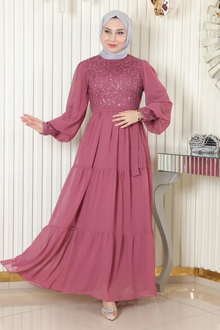 Pailletten Chiffon Abendkleid Altrosa