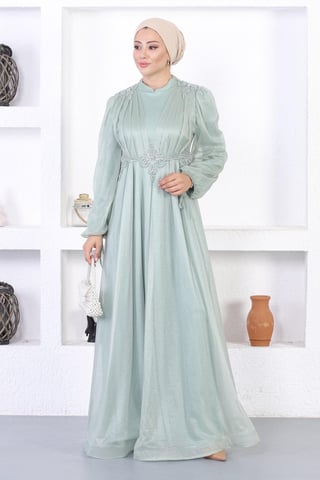 Perlen Spitzen Glitter Abendkleid Mintgrün