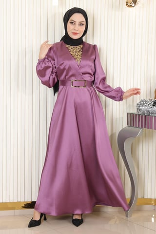 Satin Abendkleid With Stein Details, Altrosa