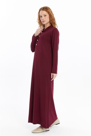 Damen Hemd Kragen Detailed Halbplacket Thin Seasonal Cold Yarn Strickwaren Kleid Burgunderrot