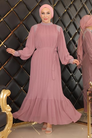 Falten Mit Steinen Chiffon Abendkleid Altrosa