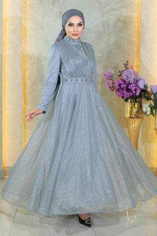 Stein Detailed, Drapiert Chest, Glitzernd Abendkleid, Silber
