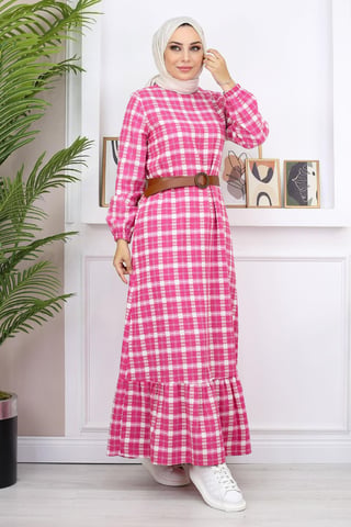 Gerüscht Hijab Kleid Rosa