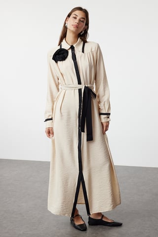 Ecrufarbenes, gerades Maxikleid für Damen, lang, lässig/alltagstauglich, mit Hijab-Abdeckung