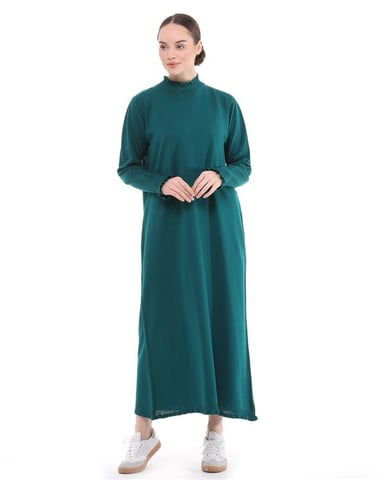 Damen Rüschen Detailed Lang Strick Kleid