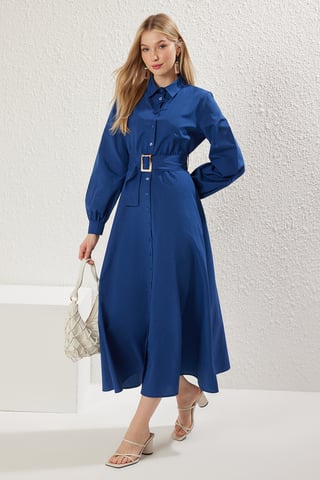 Damen Blaue, schlichte lange Businesskleider, figurbetont, dezent