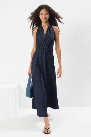 Damen-Maxikleid in Marineblau, gerader Schnitt, ärmellos, lässig/alltagstauglich