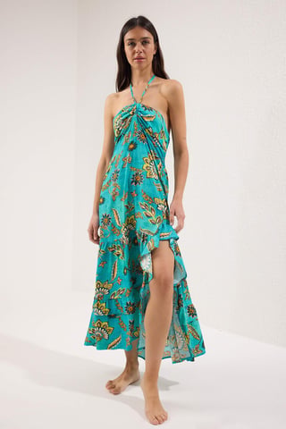 Geblümt Maxi-Strandkleid für Damen, ärmellos, Oversize, übergroß