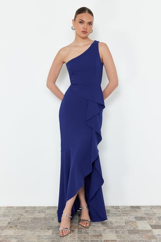 Damen-Maxikleid in Blau, ärmellos, figurbetont, für Abschlussball/Abschlussfeier