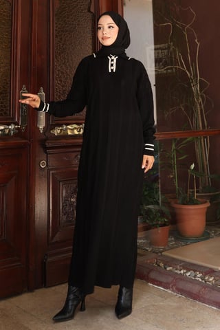 Knopf Detailed Strick Kleid Schwarz