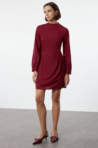 Damen bordeauxrotes, gerades Minikleid, lang, für Tag und Abend geeignet