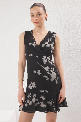 Damen Minikleid mit Blumenmuster, ärmellos, für Tag und Nacht