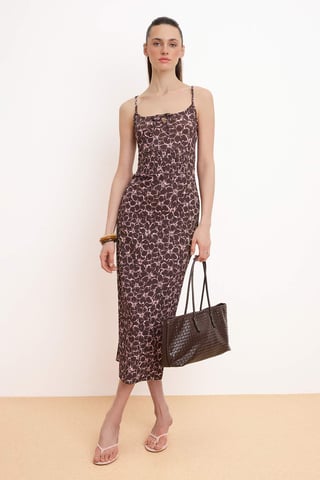 Damen-Midikleid mit Blumenmuster, ärmellos und figurbetont