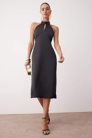 Damen Unifarbenes ärmelloses Midi-Cocktailkleid