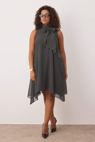 Curve Damen Polka-Dot Midi Ärmelloses Freizeitkleid in A-Linie in Übergröße