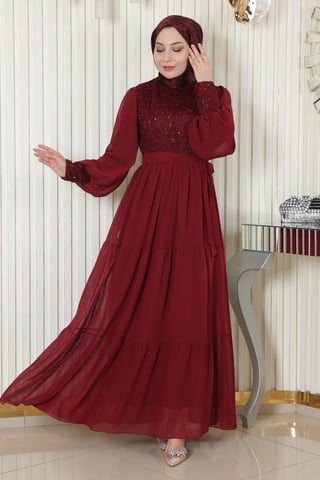 Pulpaet Chiffon Abayas Bordeaux