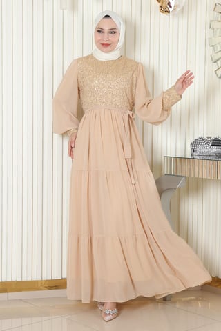 Pailletten Chiffon Abendkleid Gold