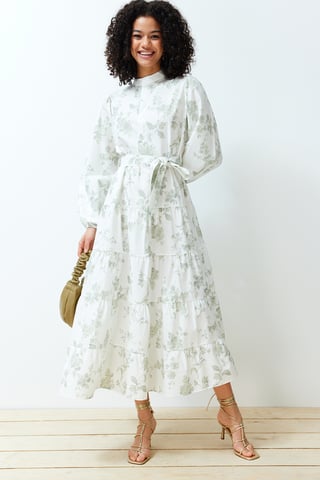 Langes, geblümtes, lässiges, normal geschnittenes, modisches Kleid für Damen