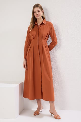 Braunes, gerades, langes, lässiges/alltagstaugliches Hijab-Kleid für Damen