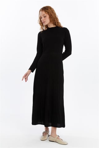 Damen Falten Rock, Cord, Thin Seasonal Cold Yarn Strickwaren Kleid, Schwarz