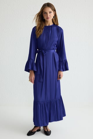 Marineblaues, schlichtes, langes Abendkleid für Damen / Bequemes Alltagskleid mit lockerer Passform