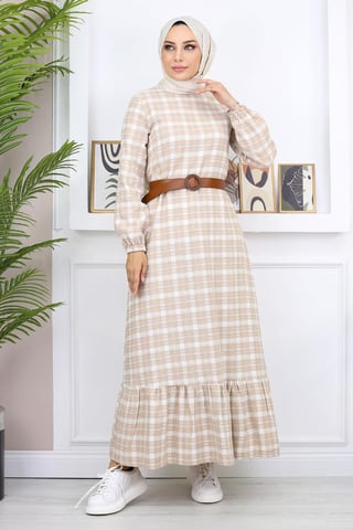 Gerüscht Hijab Kleid Beige