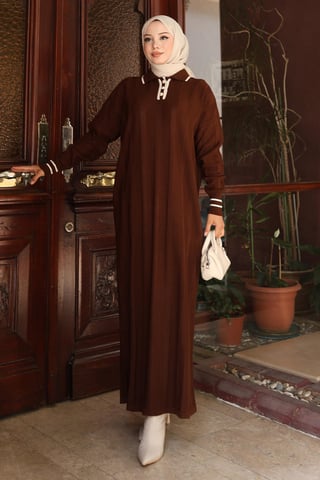Knopf Detailed Strick Kleid Braun
