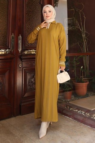 Knopf Detailed Strick Kleid Khaki