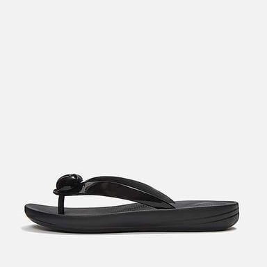 FitFlop Iqushion Glänzender Knopf Damen Schwarz Flip-Flops