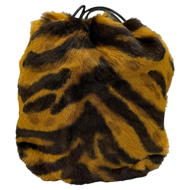 Jil Sander Tiger-Print Bucket Bag aus braunem Ponyhaarfell