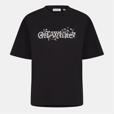 Herren Off White Flower Rundhals T-Shirt mit kurzen Ärmeln in Schwarz-Weiß