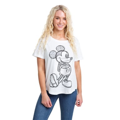 Women's Disney Mickey Mouse Rolled Cuff T-Shirt in White
