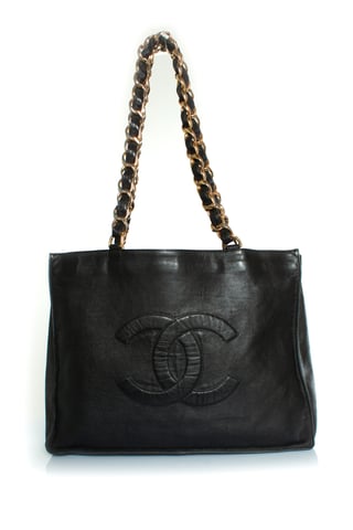 Chanel, Große Shopper-Tasche aus schwarzem Lammleder