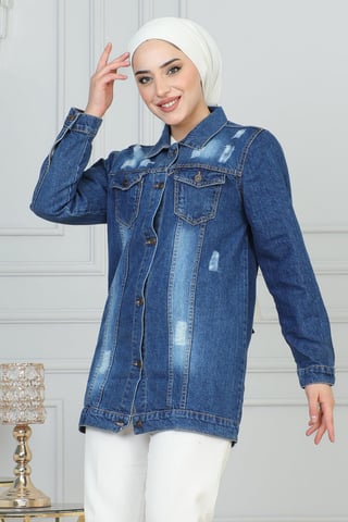 Geknöpft Denim Jacke Dunkelblau