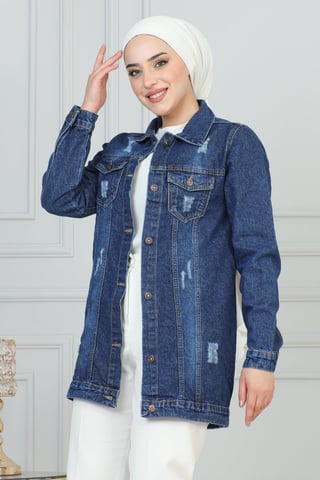 Denim Jacke With Laser Tasche Detail Dunkelblau
