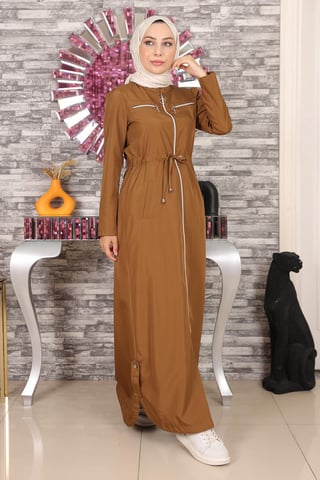 Mit Reißverschluss Abaya Beige-Braun