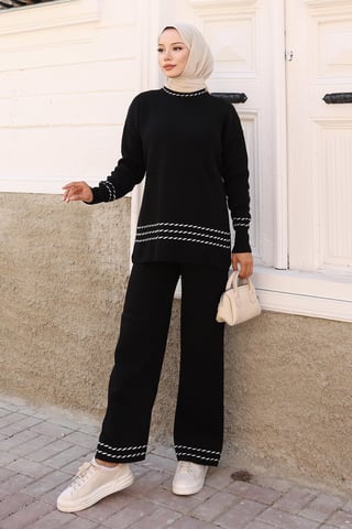 Stripe Detailed Strickwaren Anzug Schwarz