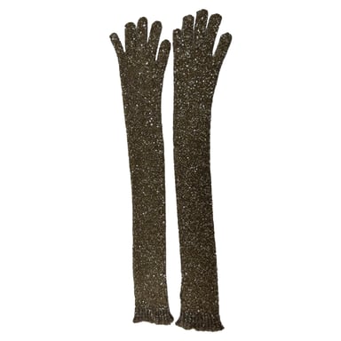 Brunello Cucinelli Paillettenhandschuhe aus goldfarbenem Polyamid