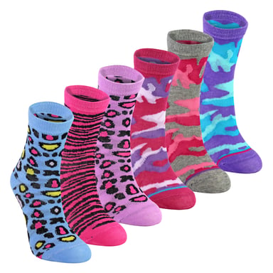 6er-Pack Mädchen Tiermuster Baumwollsocken | Bunte Camouflage-Muster-Socken