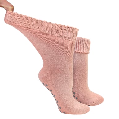 Damen Extra Breite Winterbett-Socken mit Noppen | Rutschfeste Thermo-Schlafsocken